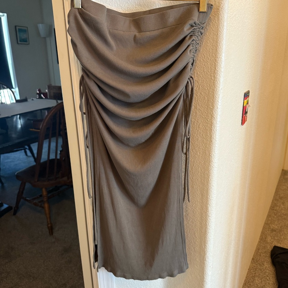 12th Tribe Olive Green high slit ribbed skirt